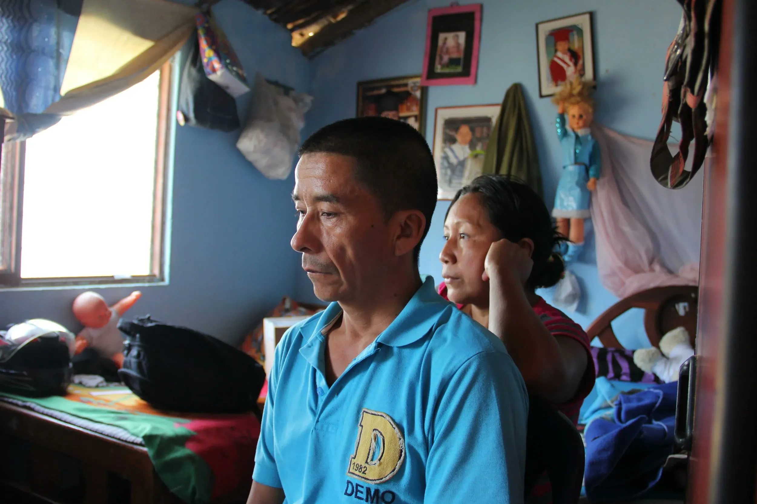 Ramiro Almendra and his wife Rosa Delia Fernandez have been displaced twice during Colombia's conflict. They abandoned their last home in rural Cauca, where they ran a restaurant, in 2012 when military planes began bombing a FARC rebel camp nearby.